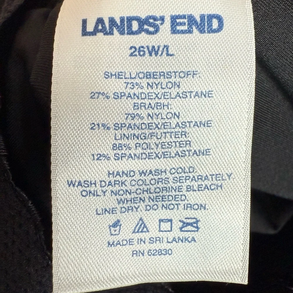 Lands’ End Black White Floral One Piece Swimsuit 26W Square Neck Plus